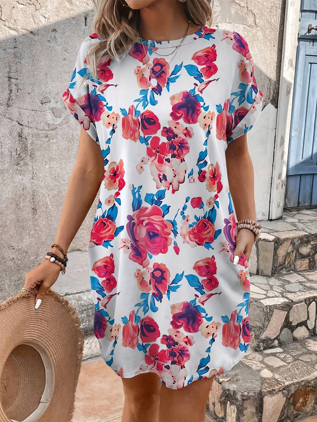Printed Short Sleeve Dress For Women