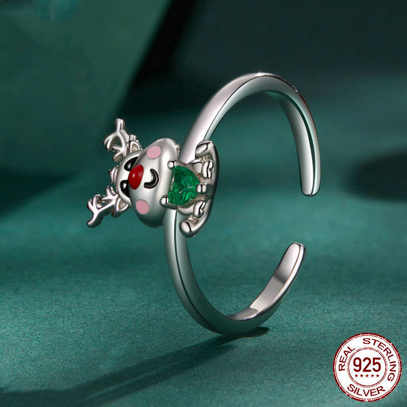 Christmas Reindeer Open Ring European And American Holiday Gift S925 Sterling Silver