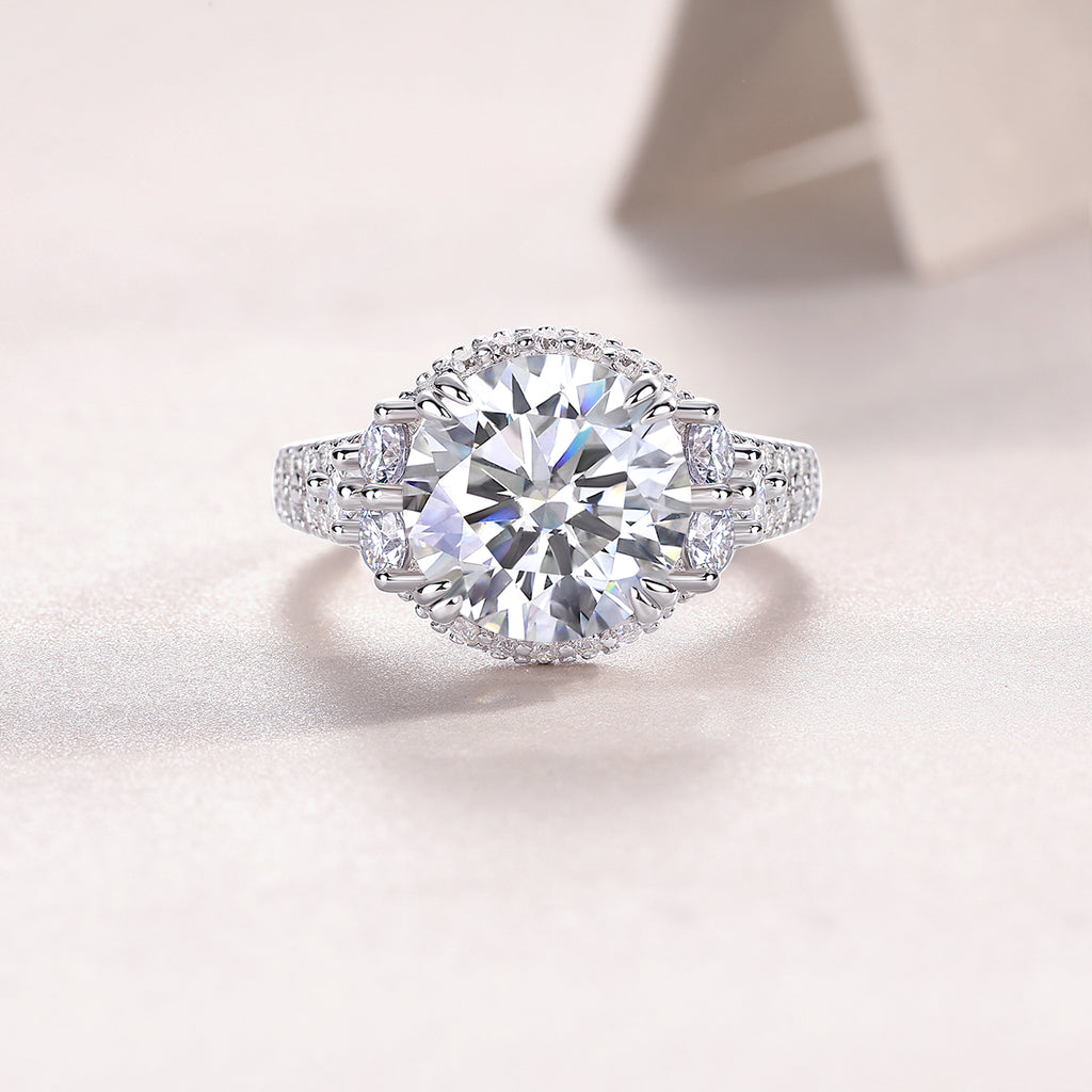 Dance Youth - A 5-carat S925 Silver Diamond Wedding Ring Set With Top-quality Moissanite And Platinum Plating. The Ring Can Be Inspected With A Diamond Pen