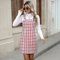 Plaid Woolen Dress Slimming Suspenders Short Skirt For Women