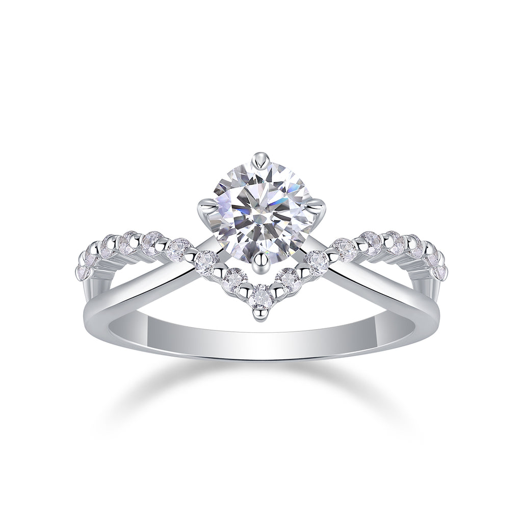 The Crown Of Love - Set With 1-carat Top-quality Moissanite S925 Silver And Platinum-plated Diamond Wedding Ring. The Ring Can Be Inspected With A Diamond Pen