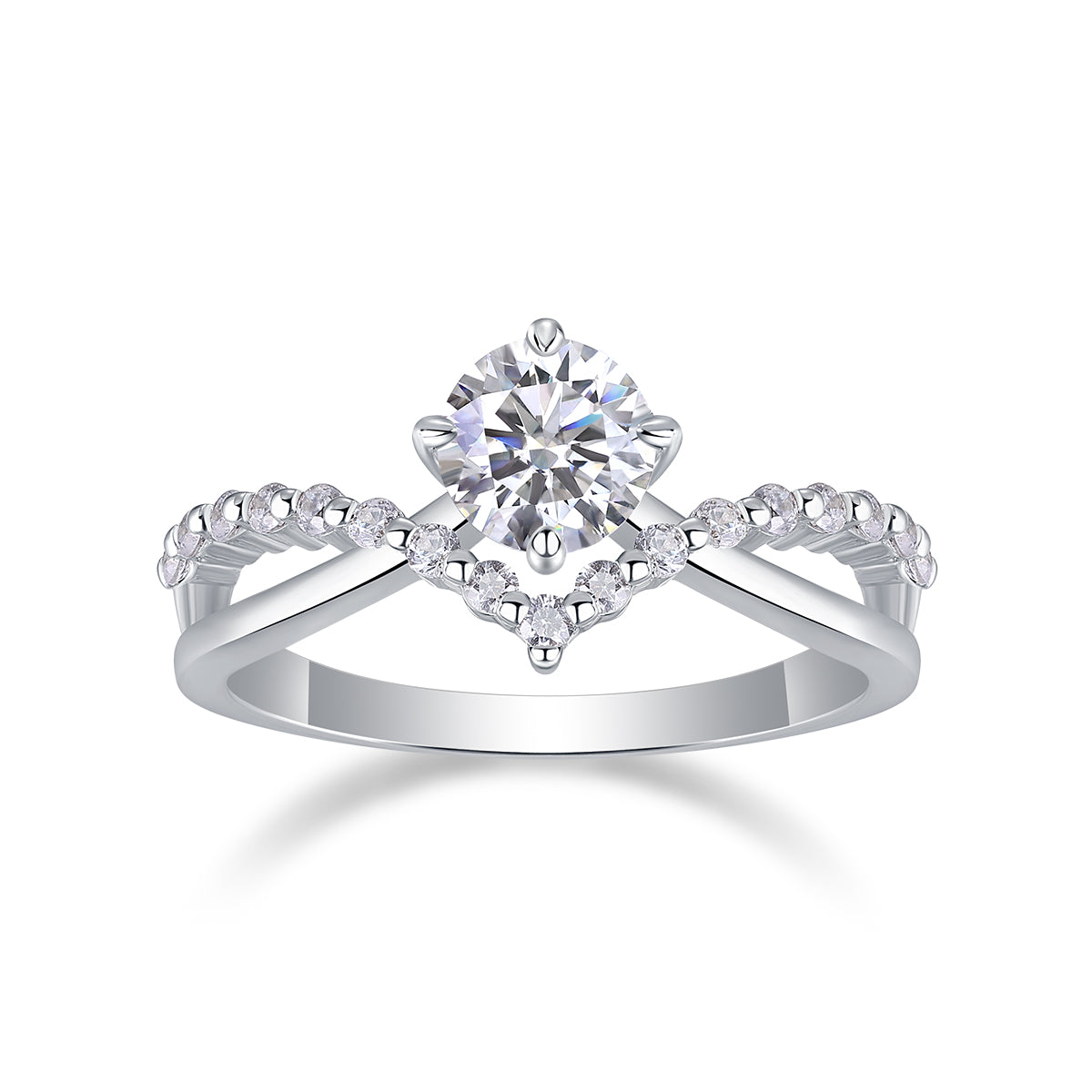 The Crown Of Love - Set With 1-carat Top-quality Moissanite S925 Silver And Platinum-plated Diamond Wedding Ring. The Ring Can Be Inspected With A Diamond Pen