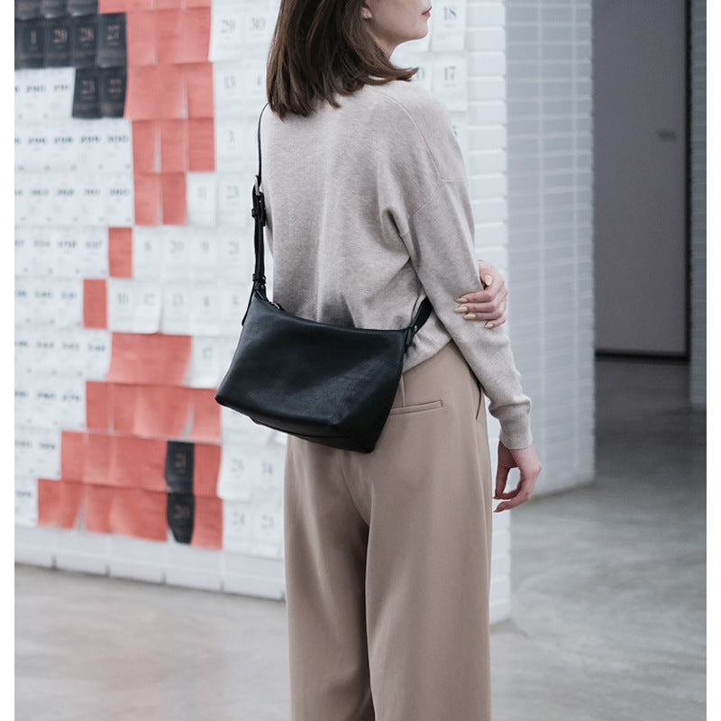 Genuine Leather Single Shoulder Dumpling Bag Japanese Women Wide Strap