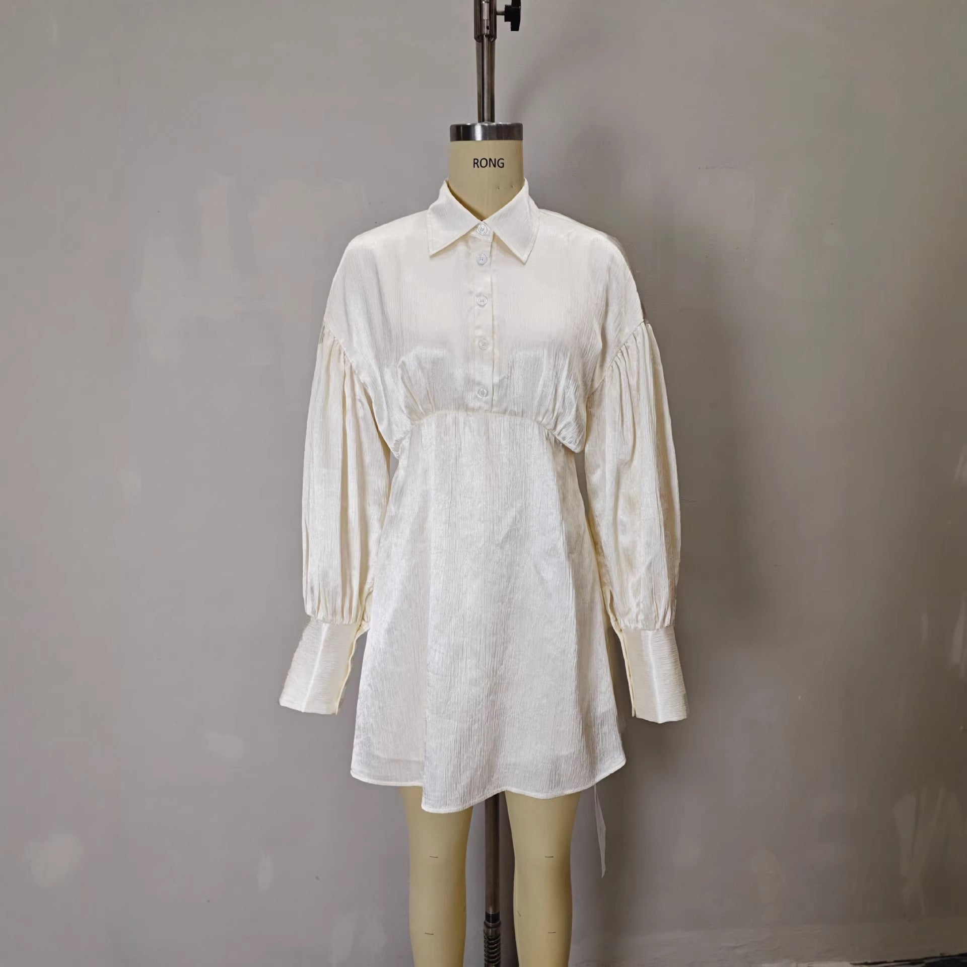Elegant Satin Shirt Dress For Women SpringSummer Style With Puffed Sleeves Loose Fit Slimming Chic Short Design