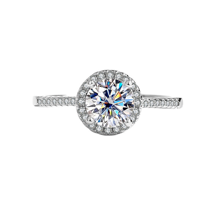 S925 Sterling Silver Moissanite Round Bag Three-piece Female Ring Necklace