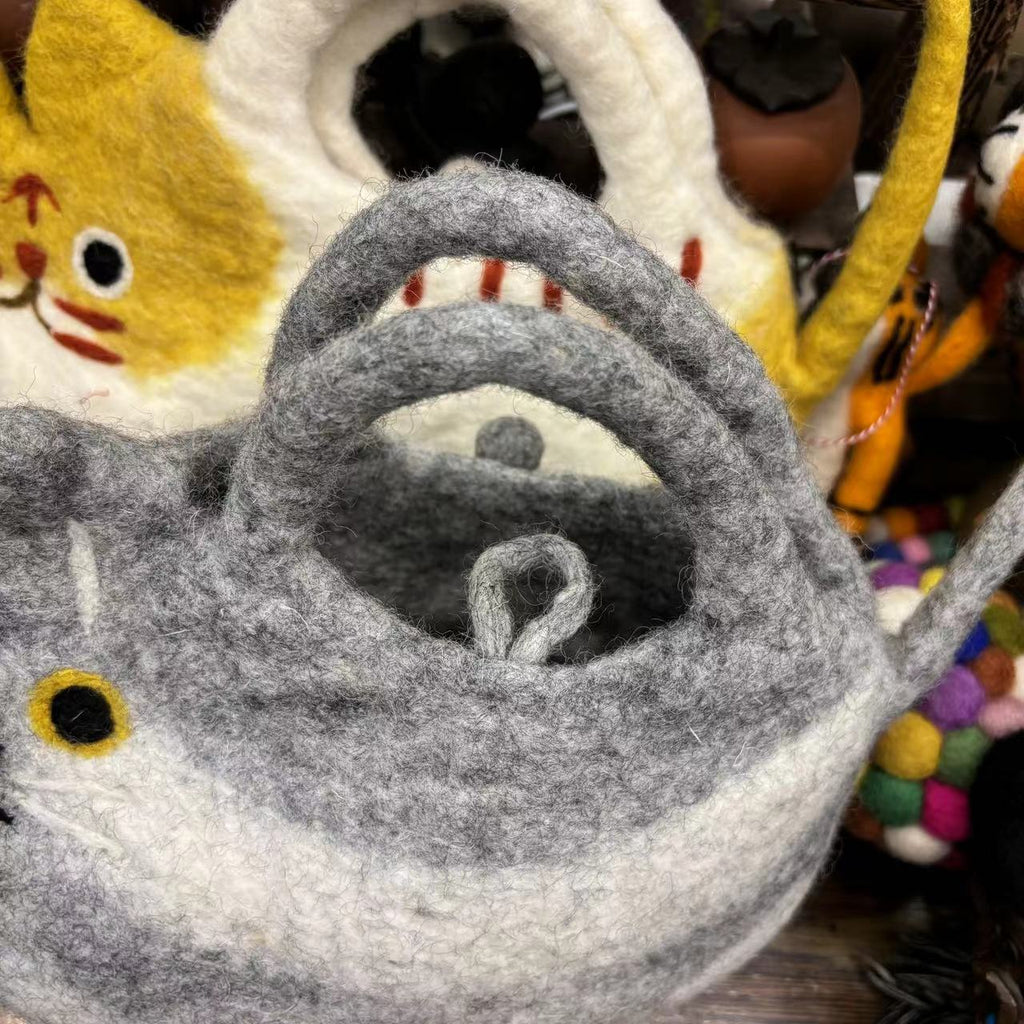 Handmade Nepalese Wool Felt DIY Cute Cat Tote Bag
