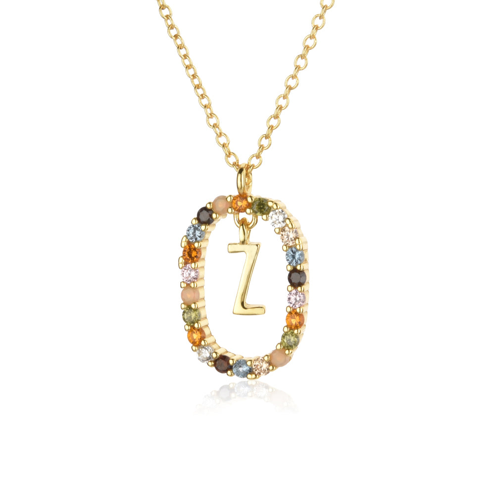 Colorful Rainbow Semi-precious Stone Crystal Clavicle Chain With Zirconium Letters