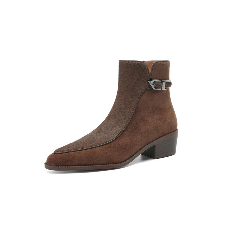 French High-end Suede Short Boots For Women, Autumn And Winter, Lined With Fleece, Genuine Leather