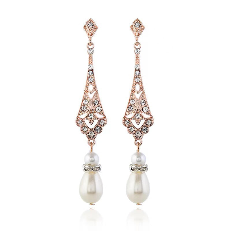 Alloy Silver Drop-shaped Pearl Earrings