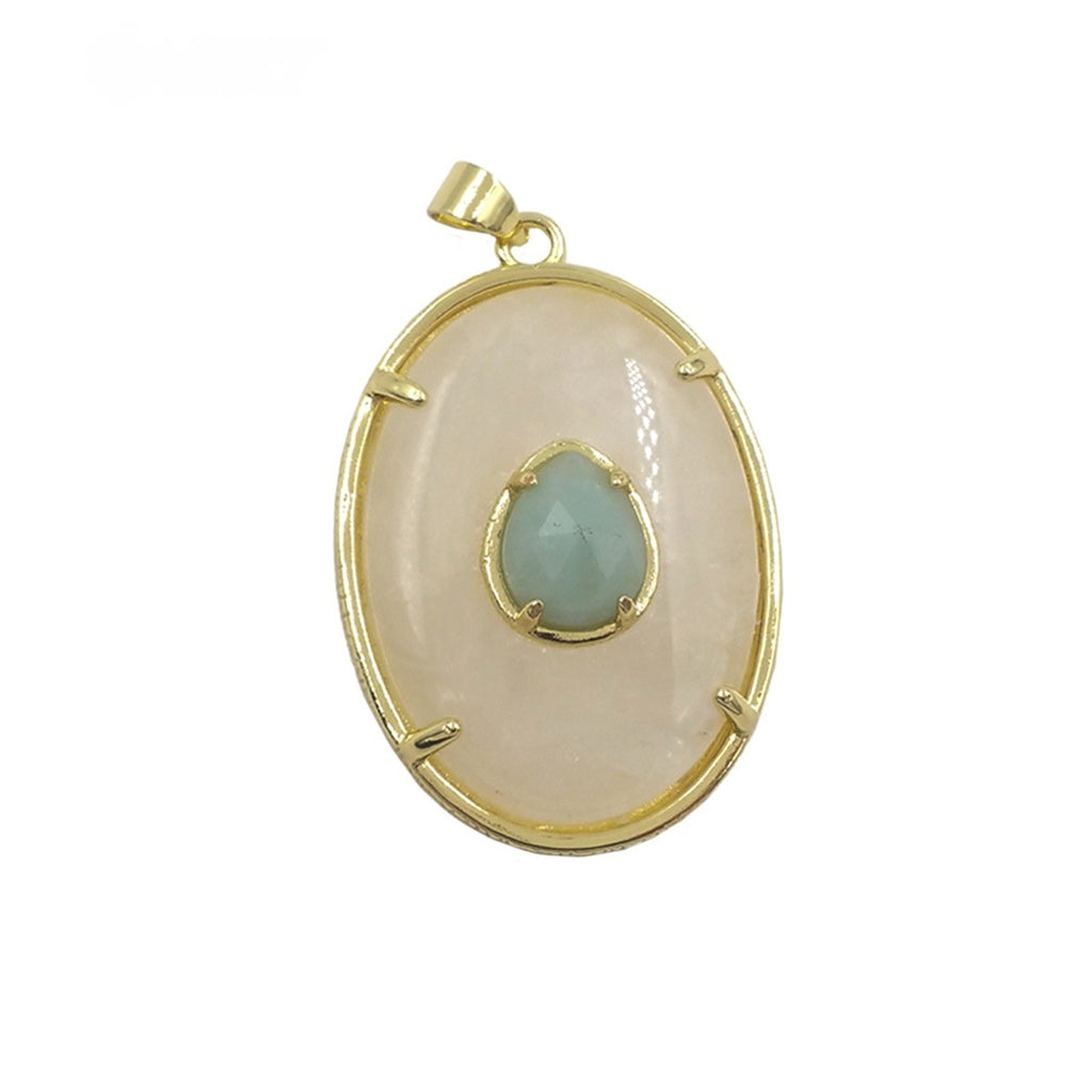 18k Gold-Plated Oval Rose Quartz Chalcedony Pendant