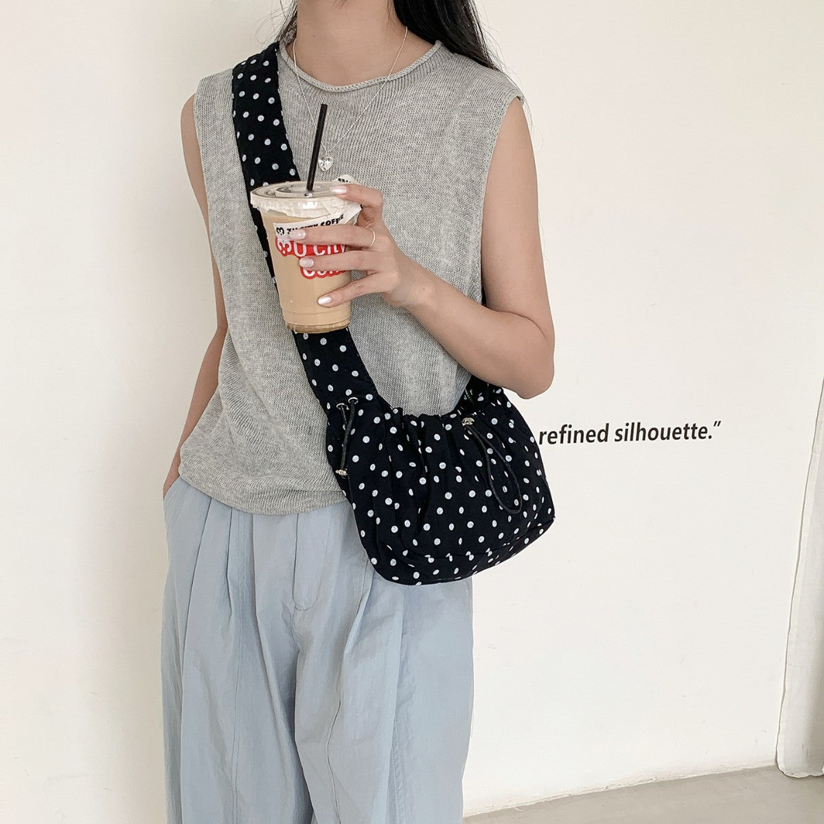 Korean-style Ruffled Polka-dot Underarm Shoulder Bag With A Cloud-like Design