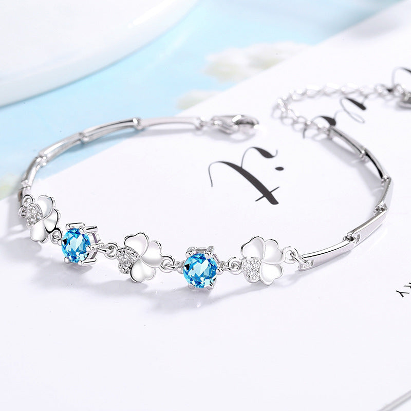 Sterling Silver Couple Lucky Four-leaf Clover Bracelet