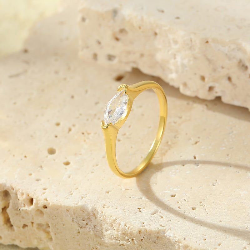 Female S925 Silver Horse Eyes Rhinestone Ring