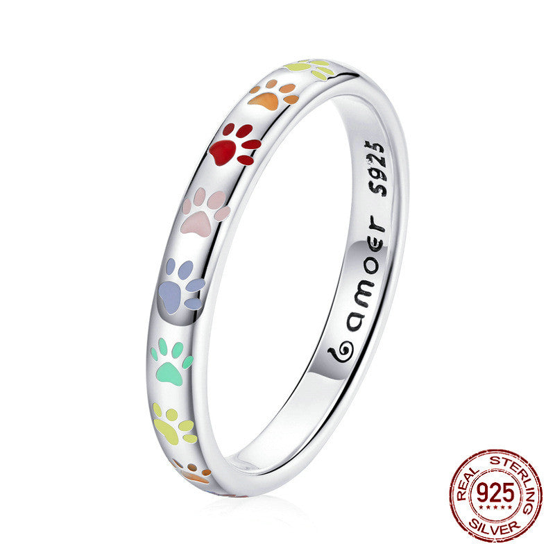 S925 Sterling Silver Ring Simple Hollow Animal Paw Print Ring