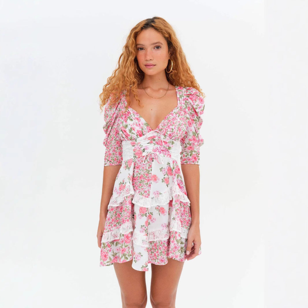 Floral Lace Patchwork Dress Women