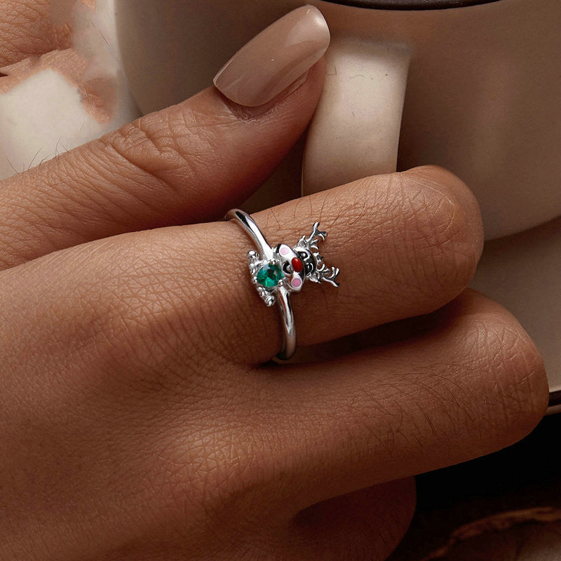 Christmas Reindeer Open Ring European And American Holiday Gift S925 Sterling Silver