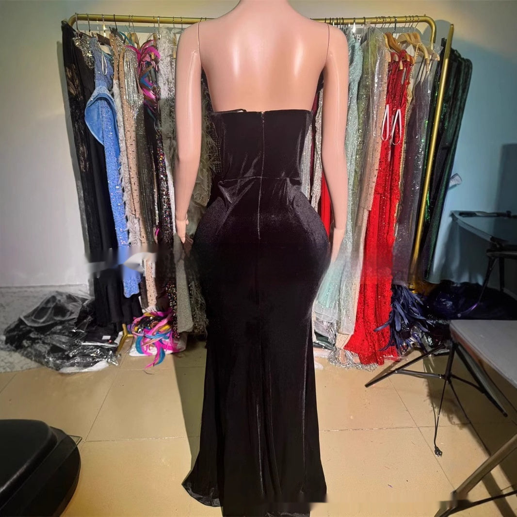 Black Bandeau Slim-fit Skinny Long And Ground Dress