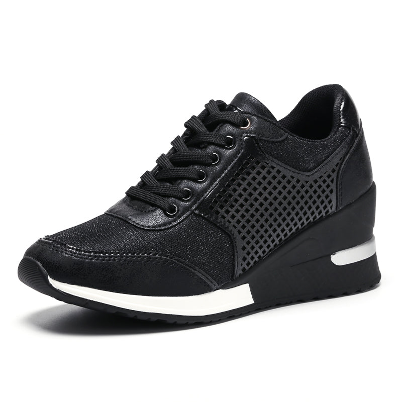 Women Lace-up Sneakers Height Increasing 6.5cm Flats Walking Shoes