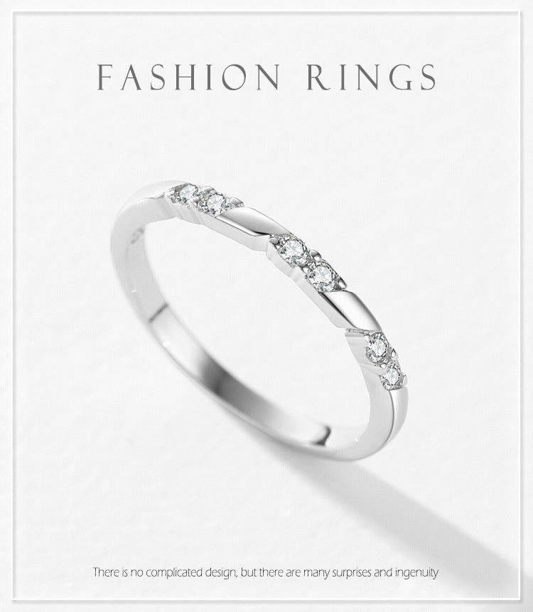 S925 Sterling Silver Geometric Design Zircon Ring