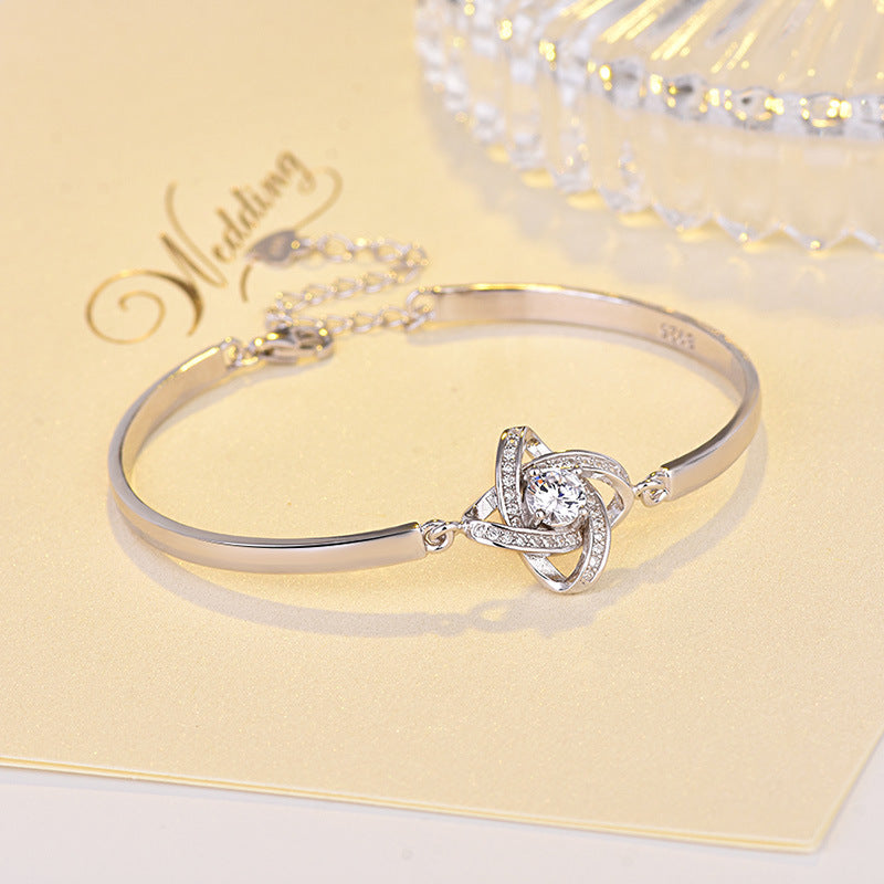 Fashion Simple S925 Sterling Silver Four-leaf Clover Bracelet